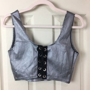 4/$25 NWOT silver bra top w/ black lace up detail